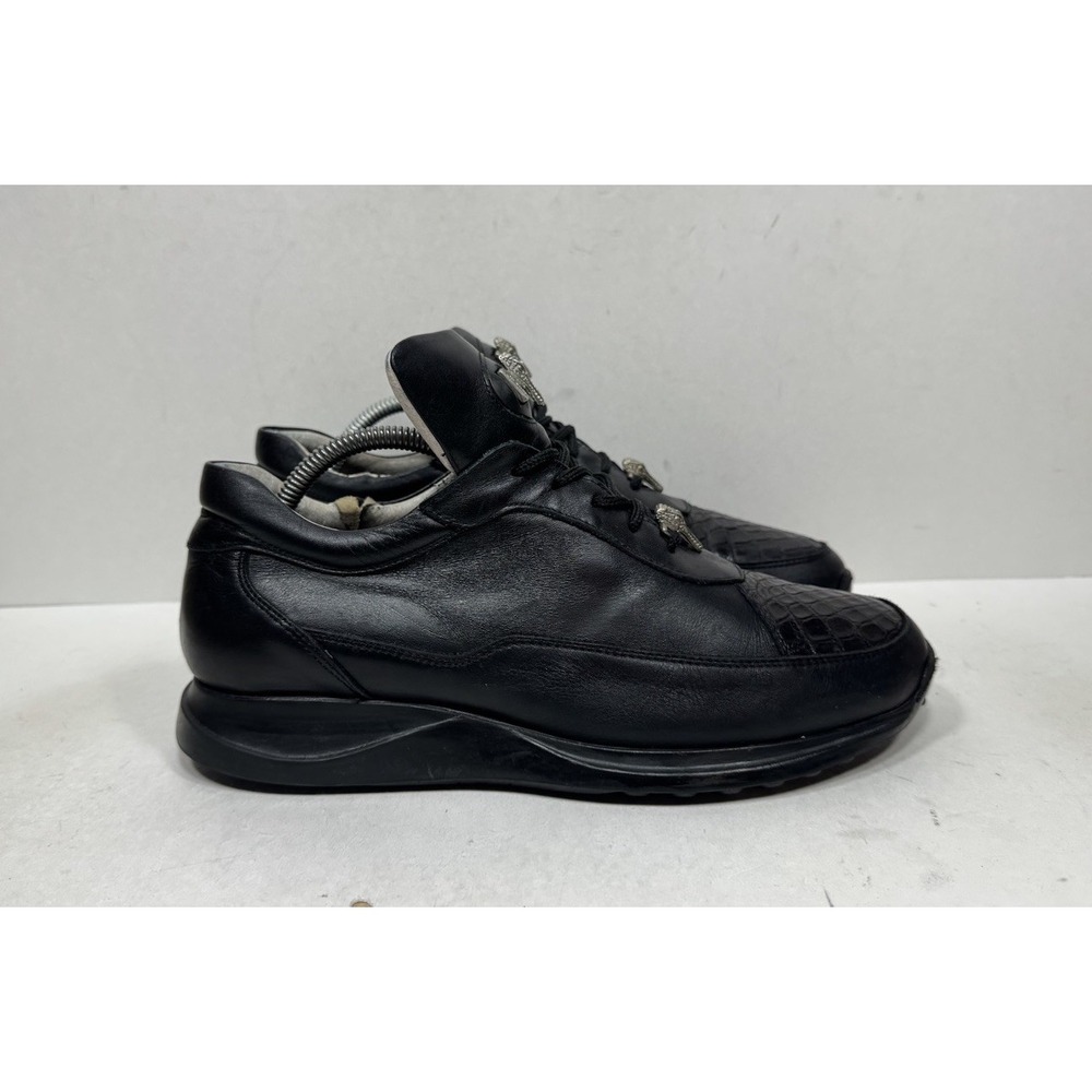 Mauri 8900 Mens Size 8 Black Genuine Leather Alligator Casual Sneakers Shoes